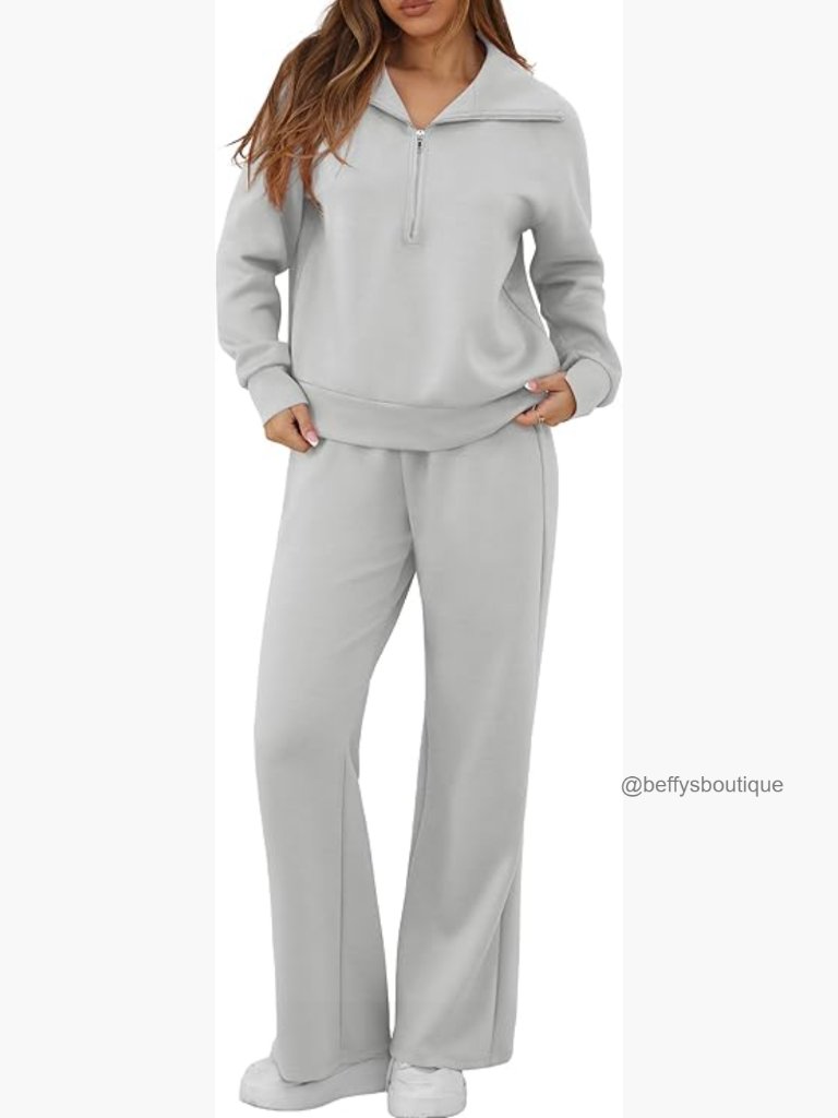 Relaxed Fit Half Zip Sweatshirt & Wide Leg Sweatpants 2-Piece Lounge Set